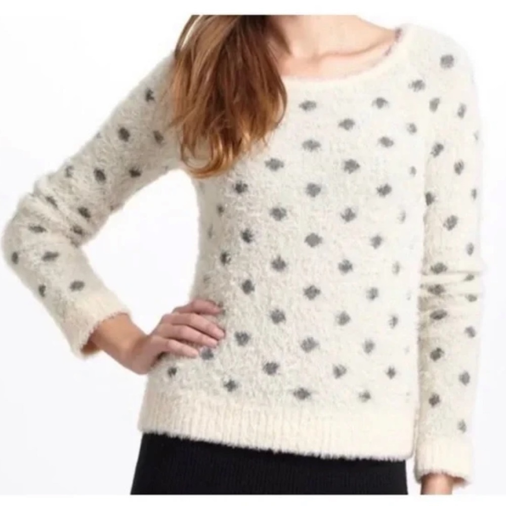 ANTHROPOLOGIE MOTH Eyelash Fuzzy Wool Blend Polka Dot Sweater